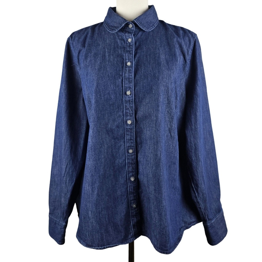 J. Crew Denim Shirt Women 2X Dark Wash Peter Pan Collar Button Down Plus Size